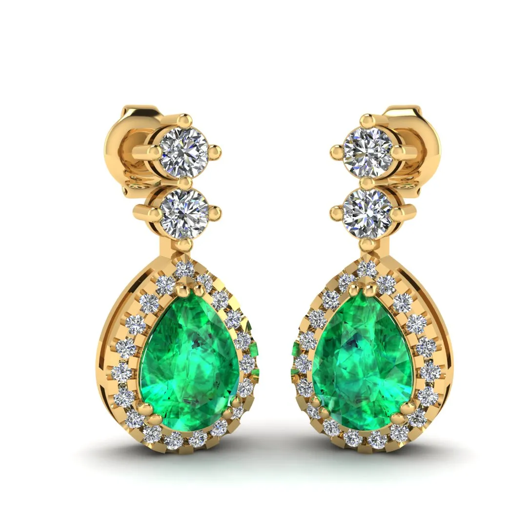 Emerald 1.30 Carat Pear Shape Halo Lab Grown Diamond Drop Earrings E1PSE