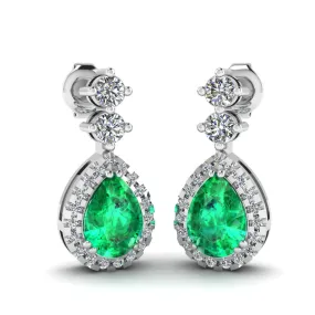 Emerald 1.30 Carat Pear Shape Halo Lab Grown Diamond Drop Earrings E1PSE