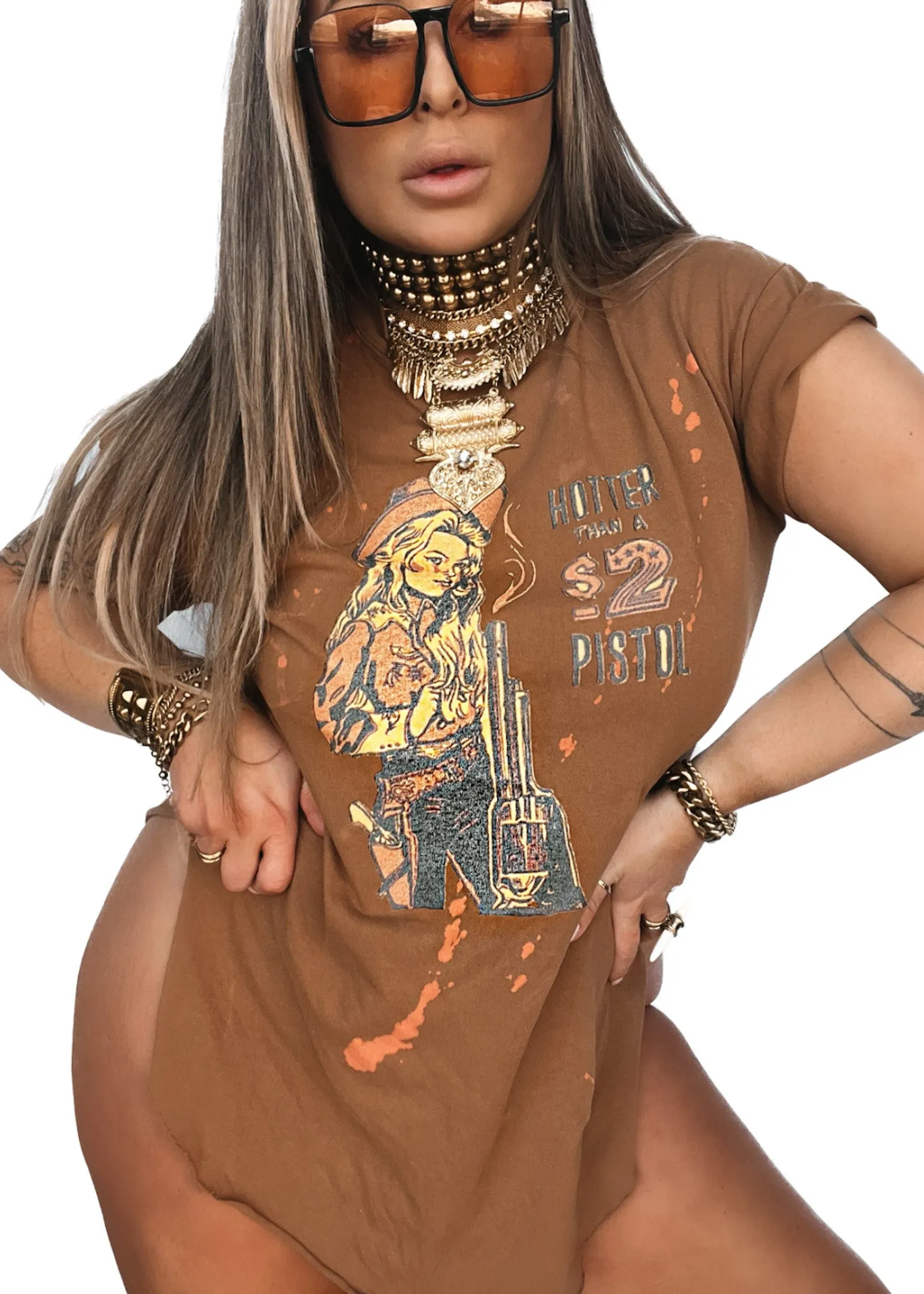 FINAL SALE: HOTTER THAN A $2 PISTOL BLEACHED OUT SIDE SLIT TEE