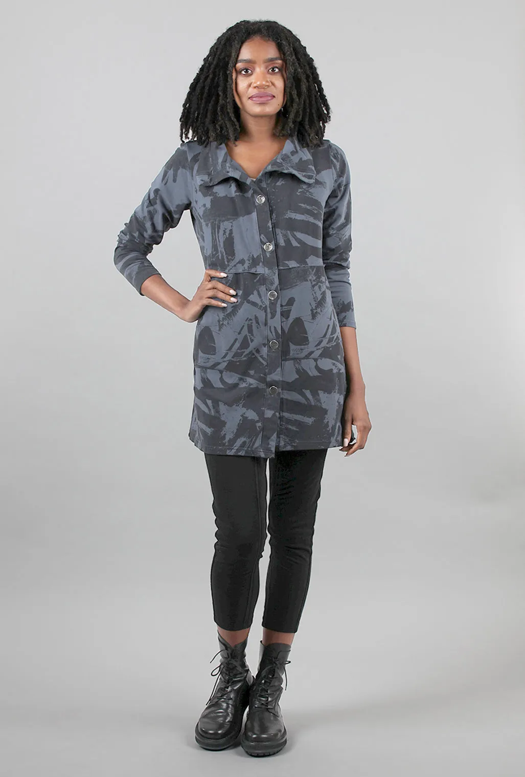 Fleece Print Collar Jacket, Gray