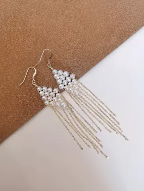 Flowing Bead Series Diamond Fringe Earrings