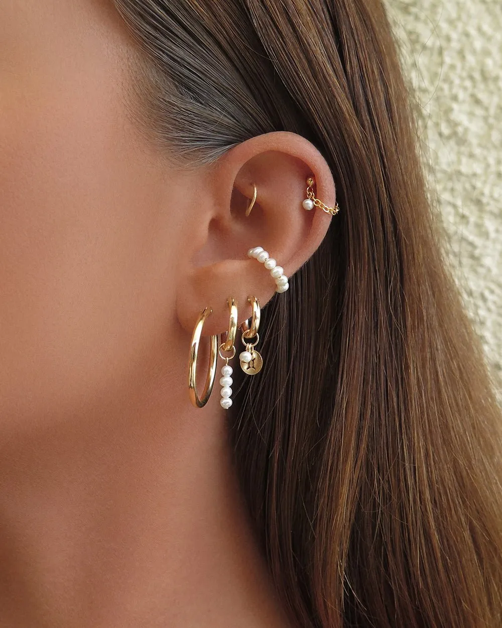 Freshwater Pearl Zodiac Thick Hoop Earrings  - 14k Yellow Gold Fill