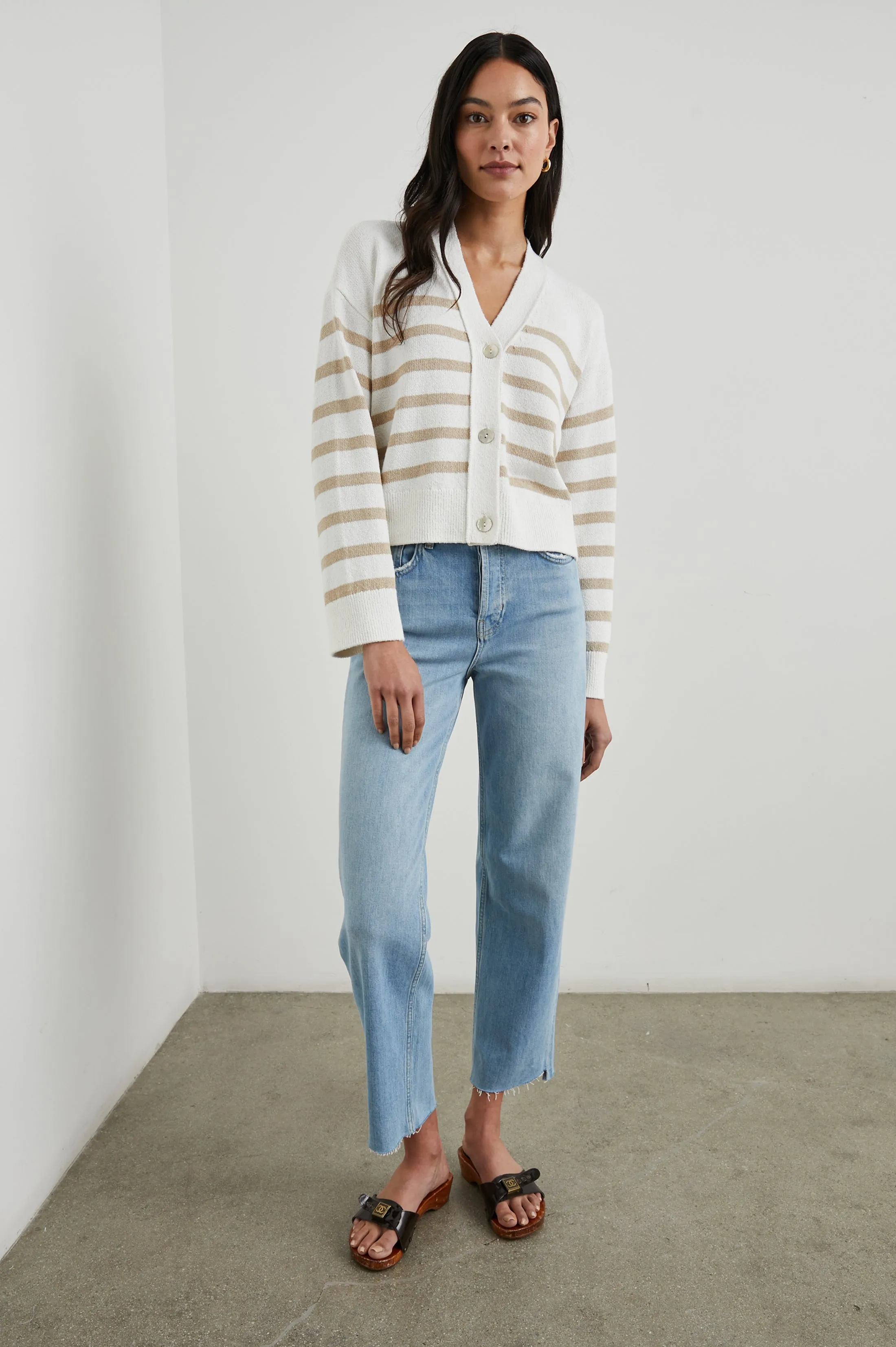 GENEVA CARDIGAN - SAND STRIPE