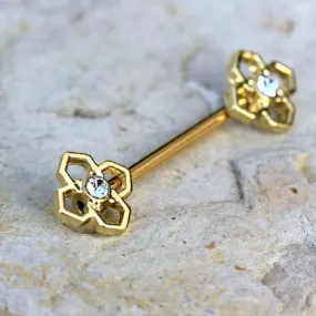 Gold Plated Pinwheel Flower Nipple Bar