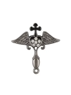 Gothic Design Cross & Wings Gunmetal Brooch