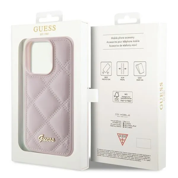 Guess Quilted Metal Logo Case for iphone 15 Pro 6.1" Pink - GUHCP15LPSQSQSP