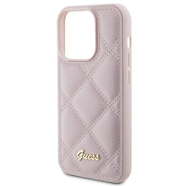 Guess Quilted Metal Logo Case for iphone 15 Pro 6.1" Pink - GUHCP15LPSQSQSP