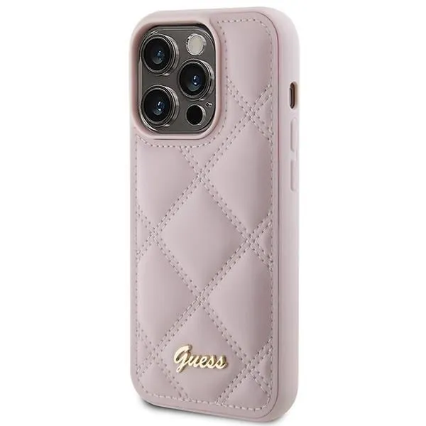 Guess Quilted Metal Logo Case for iphone 15 Pro 6.1" Pink - GUHCP15LPSQSQSP