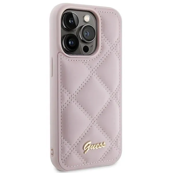 Guess Quilted Metal Logo Case for iphone 15 Pro 6.1" Pink - GUHCP15LPSQSQSP