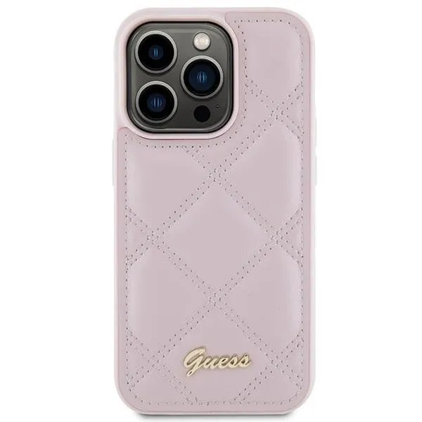 Guess Quilted Metal Logo Case for iphone 15 Pro 6.1" Pink - GUHCP15LPSQSQSP