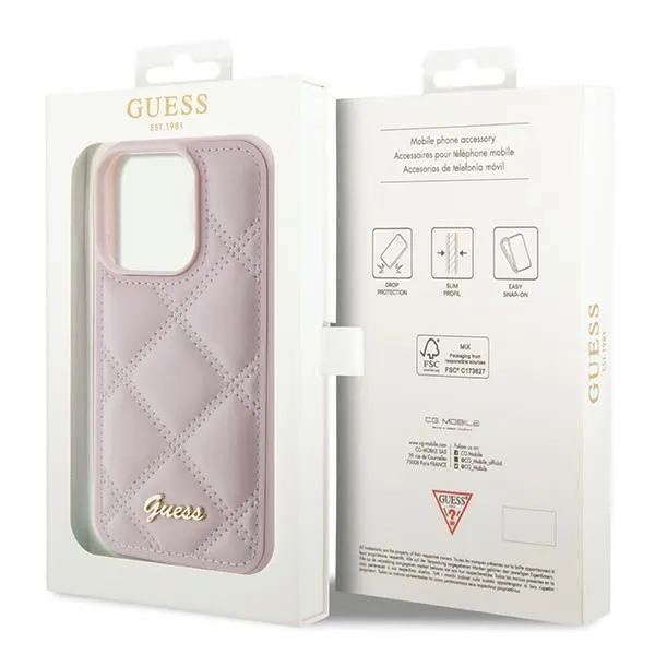 Guess Quilted Metal Logo Case for iphone 15 Pro Max 6.7" Pink - GUHCP15XPSQSQSP