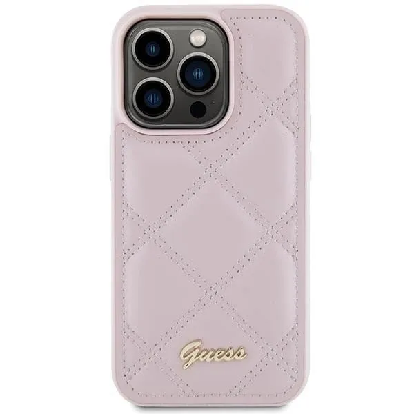 Guess Quilted Metal Logo Case for iphone 15 Pro Max 6.7" Pink - GUHCP15XPSQSQSP