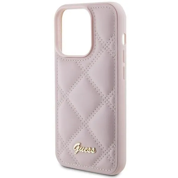 Guess Quilted Metal Logo Case for iphone 15 Pro Max 6.7" Pink - GUHCP15XPSQSQSP