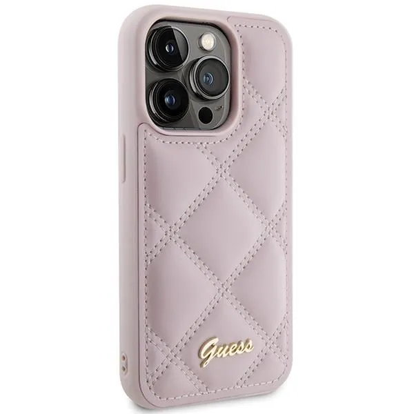 Guess Quilted Metal Logo Case for iphone 15 Pro Max 6.7" Pink - GUHCP15XPSQSQSP