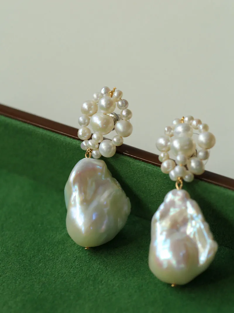 Handwoven Baroque Wrapped Pearl Earrings