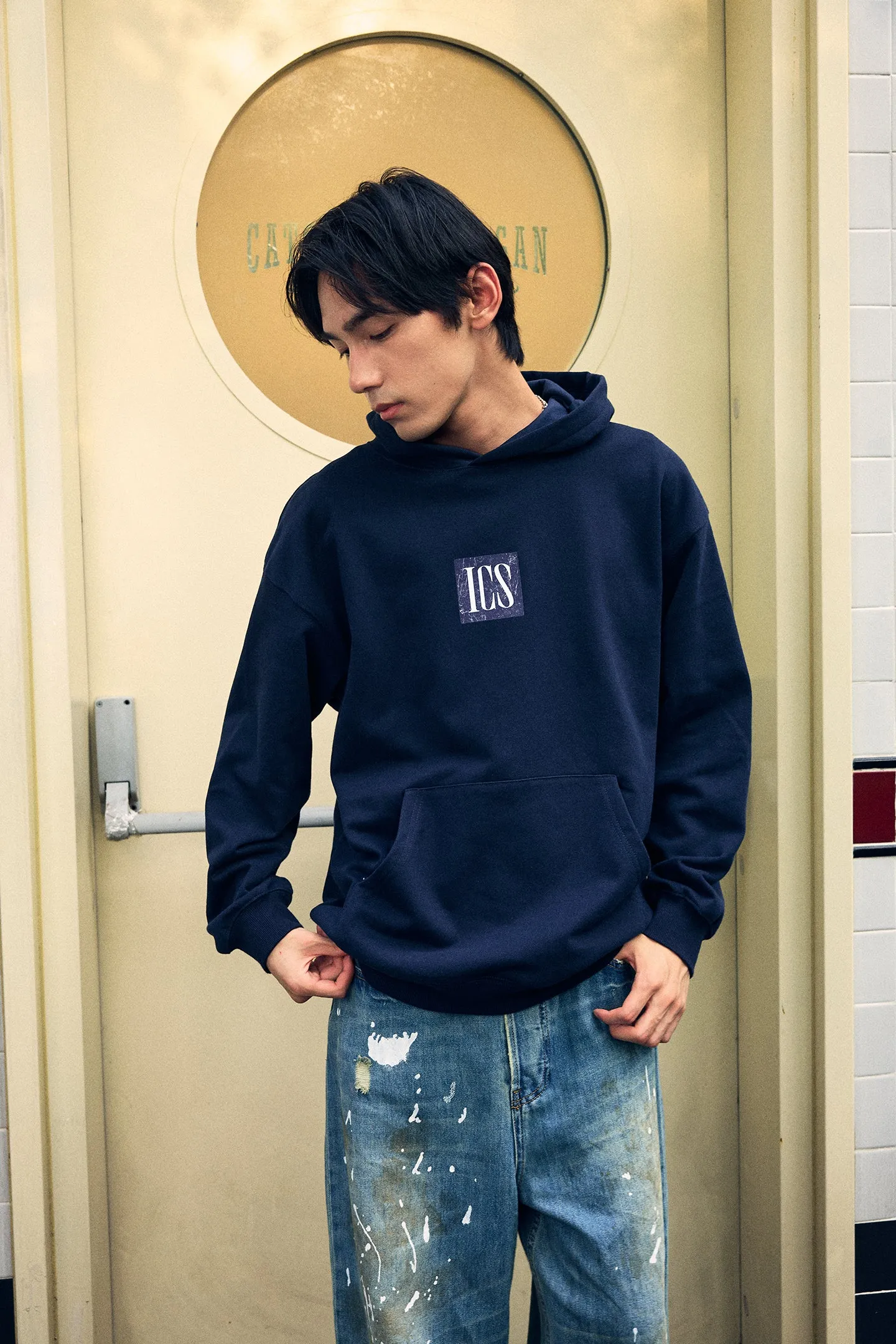 ICS Simple Contrast Color Letter Logo Hoodie