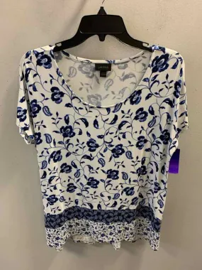 J JILL Tops Size S WHT/BLU Floral CAP SLEEVE TOP