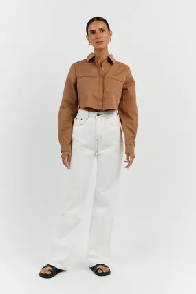 JORDY TAN COTTON CROPPED SHIRT