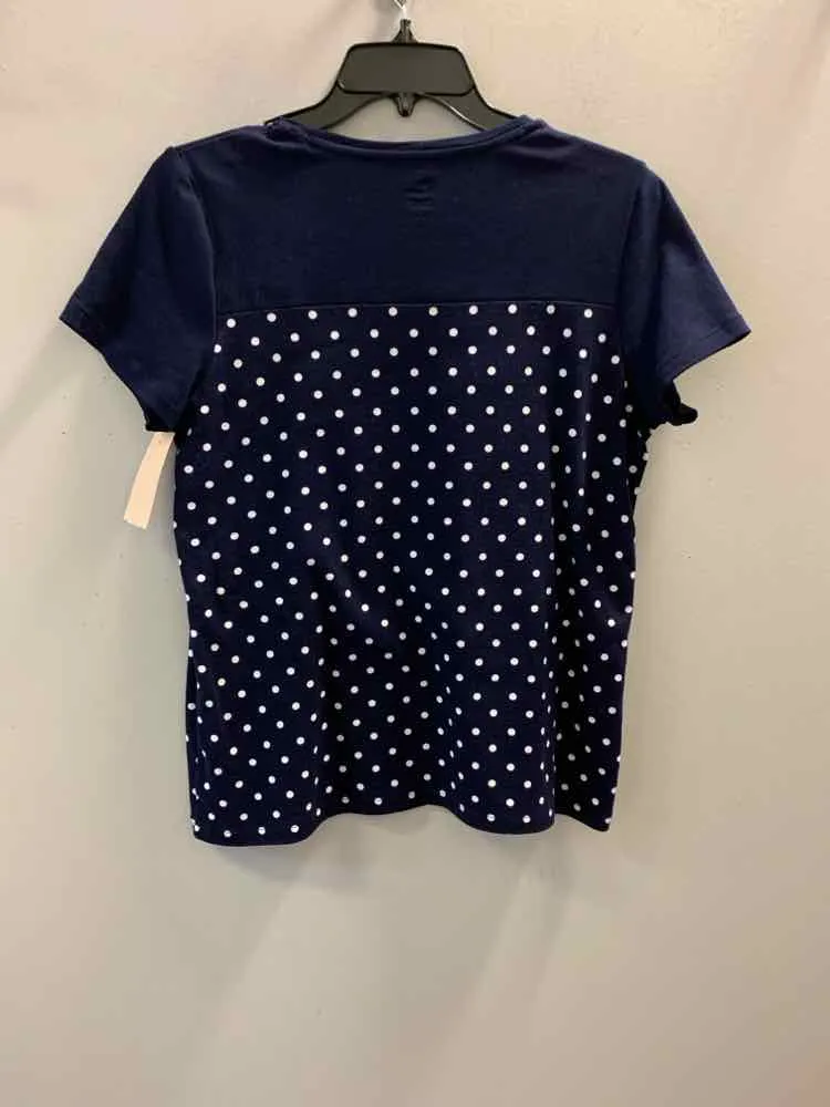 KIM ROGERS Tops Size S NVY/WHT Polka Dot SHORT SLEEVES TOP