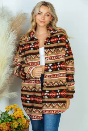 Long Sleeve Aztec Print Woven Jacket