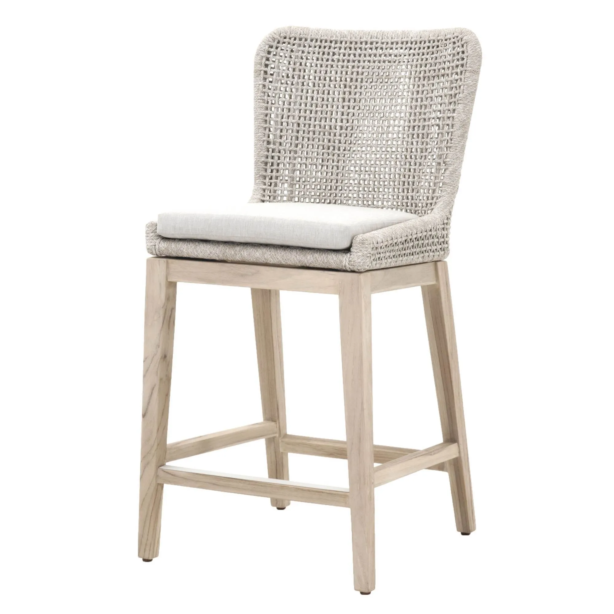 Mesh Outdoor Counter Stool in Taupe & White Flat Rope