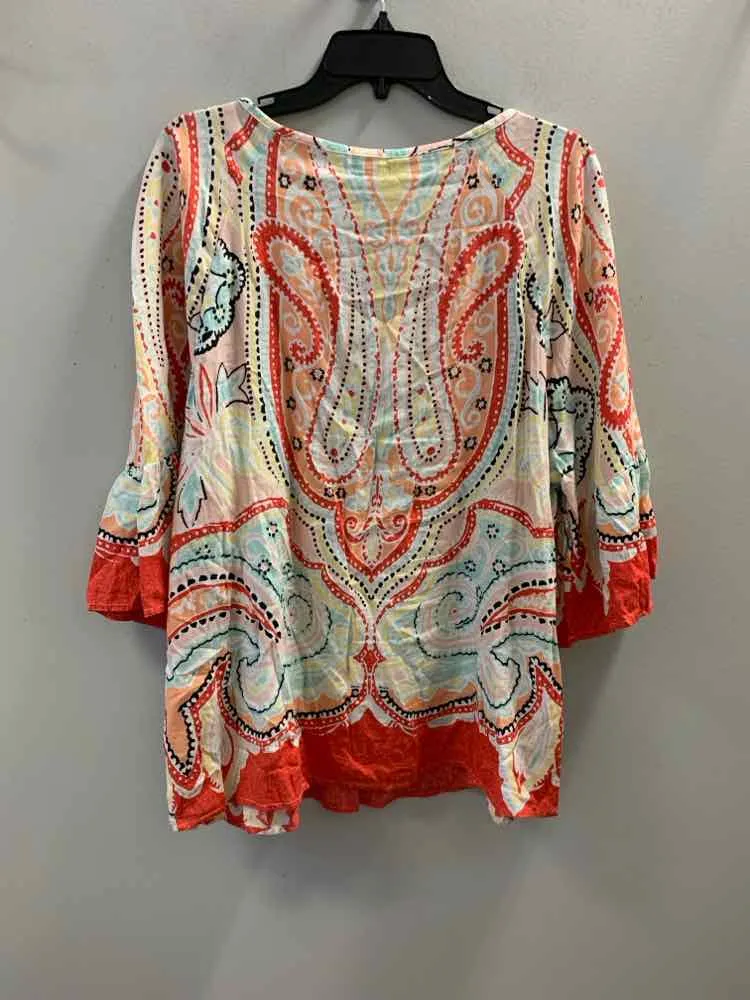 NEW DIRECTION PLUS SIZES Size 2X ORG/WHT/MINT/BLK Paisley 3/4 SLEEVE TOP