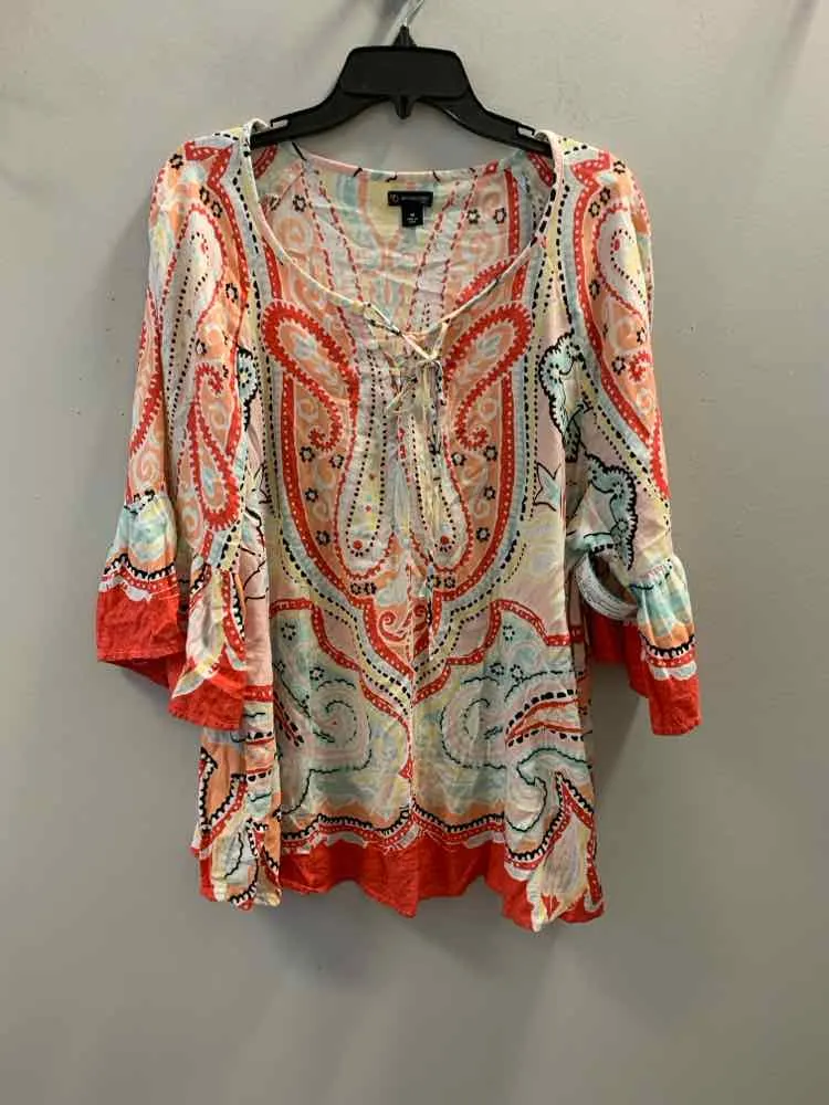 NEW DIRECTION PLUS SIZES Size 2X ORG/WHT/MINT/BLK Paisley 3/4 SLEEVE TOP