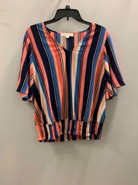 NWT MICHAEL KORS PLUS SIZES Size 1X CRL/NVY/PCH/BLU/WHT Stripe SHORT SLEEVES TOP