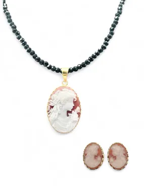 RED AGATE CAMEO LADY DESIGN WITH FLOWER SET