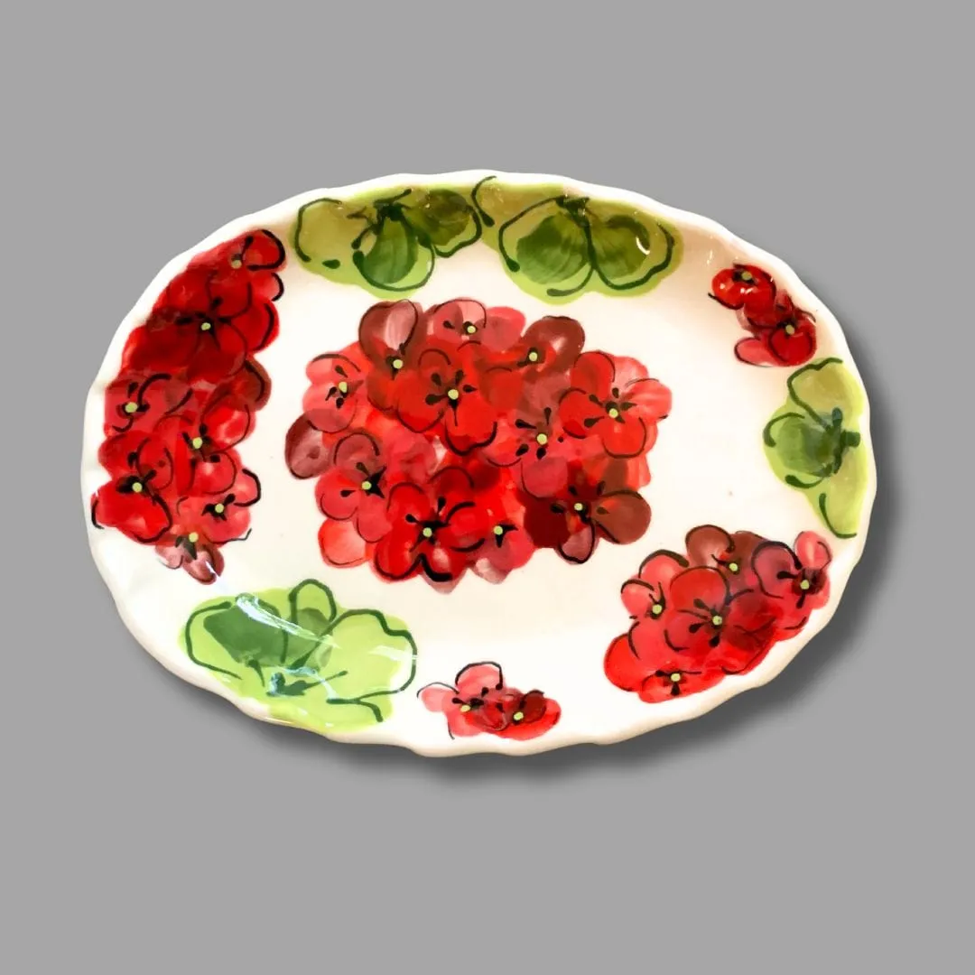 Red Geranium Oval Small Tray