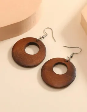 Round Wooden Drop Earrings