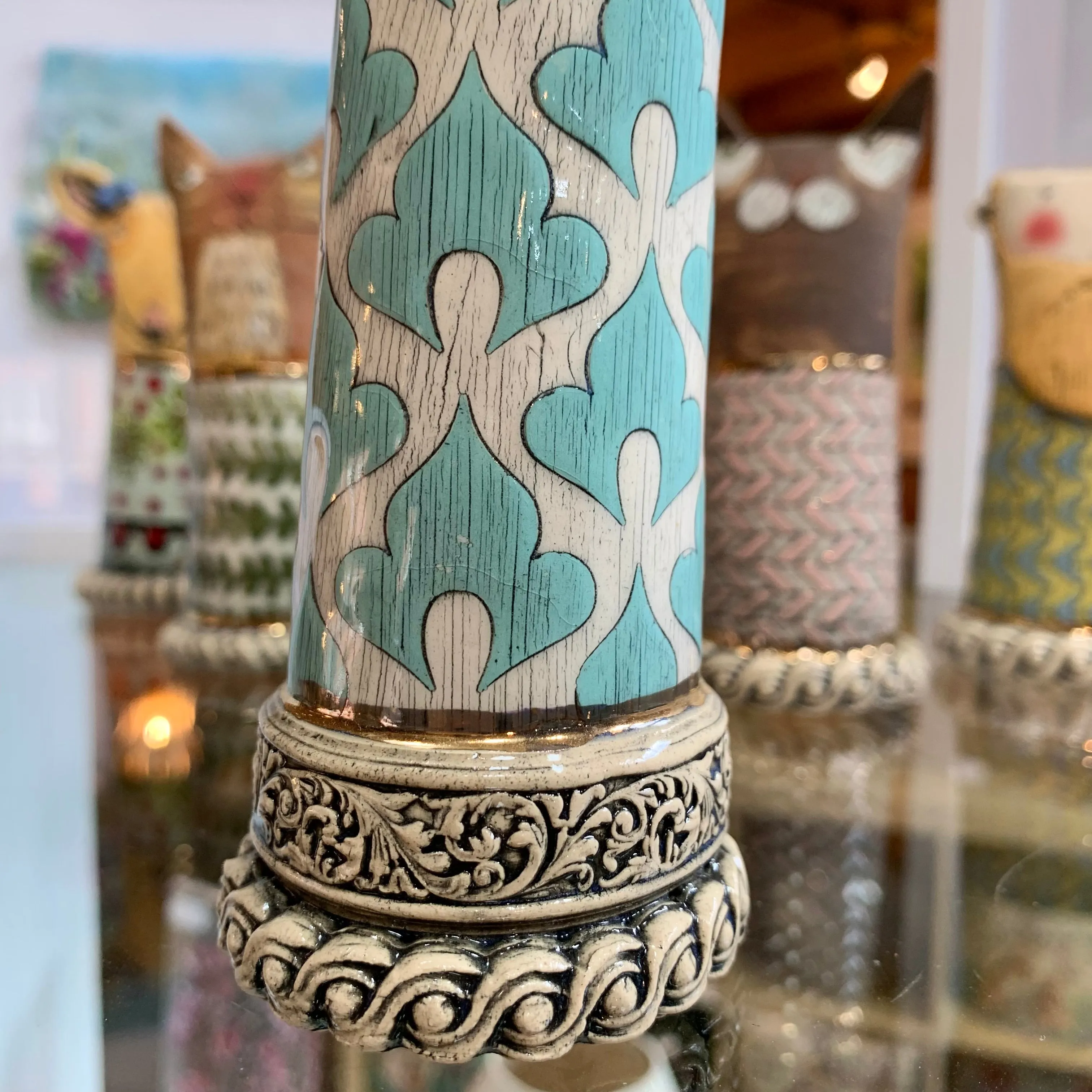 Sarah Saunders Ceramic Candlestick - Light Blue