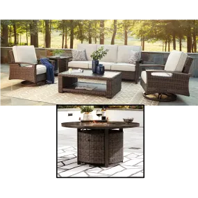 Sea Cliff 4pc Outdoor Seating Set:Sofa   2 Swivel Rocker Club Chairs   Firepit