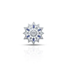 Silver Blue Stone Flower Design Ring for Girls