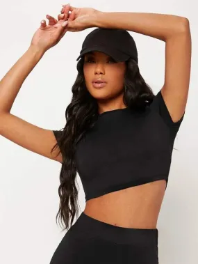 SOLID MOCK NECK CROP TOP-BLACK