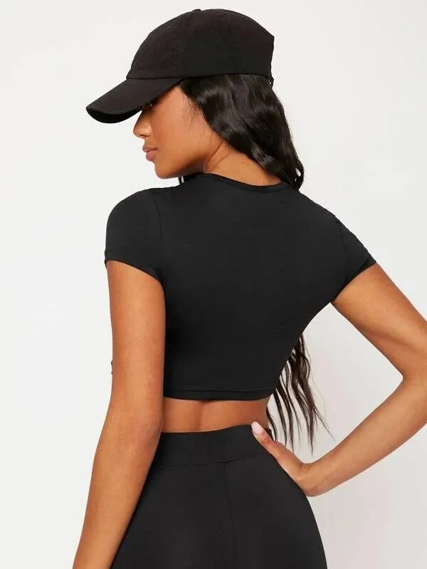 SOLID MOCK NECK CROP TOP-BLACK