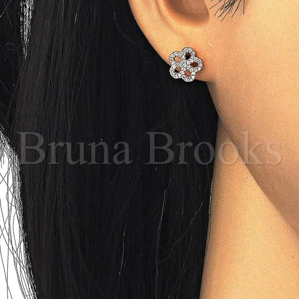 Sterling Silver 02.174.0084.1 Stud Earring, Flower Design, with White Cubic Zirconia, Polished Finish, Rose Gold Tone