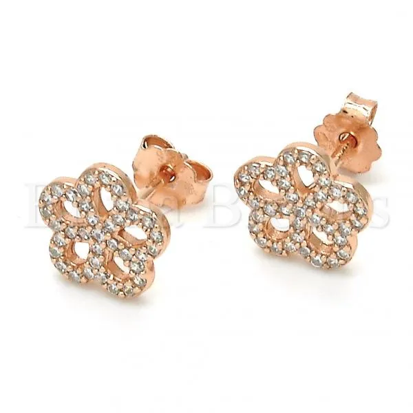 Sterling Silver 02.174.0084.1 Stud Earring, Flower Design, with White Cubic Zirconia, Polished Finish, Rose Gold Tone