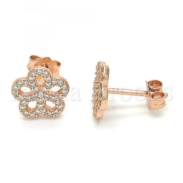 Sterling Silver 02.174.0084.1 Stud Earring, Flower Design, with White Cubic Zirconia, Polished Finish, Rose Gold Tone