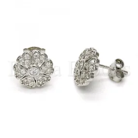 Sterling Silver 02.285.0004 Stud Earring, Flower Design, with White Cubic Zirconia, Polished Finish, Rhodium Tone