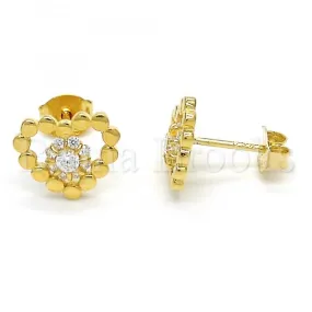 Sterling Silver 02.285.0057 Stud Earring, Heart and Flower Design, with White Cubic Zirconia, Polished Finish, Golden Tone