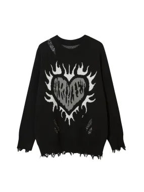 Thesupermade Creative Flame Heart Sweater