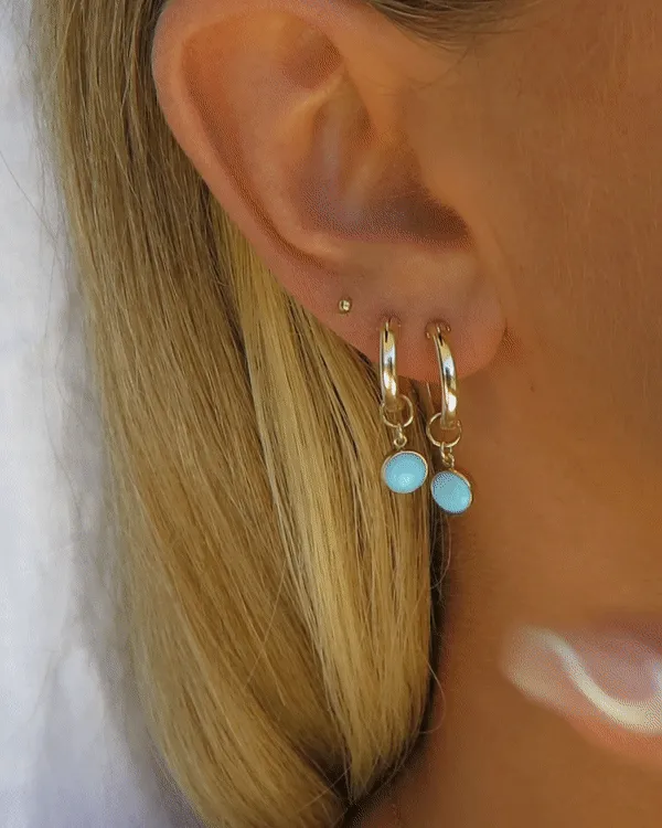 Turquoise Thick Hoop Earrings Set (10% Off)  - 14k Yellow Gold Fill