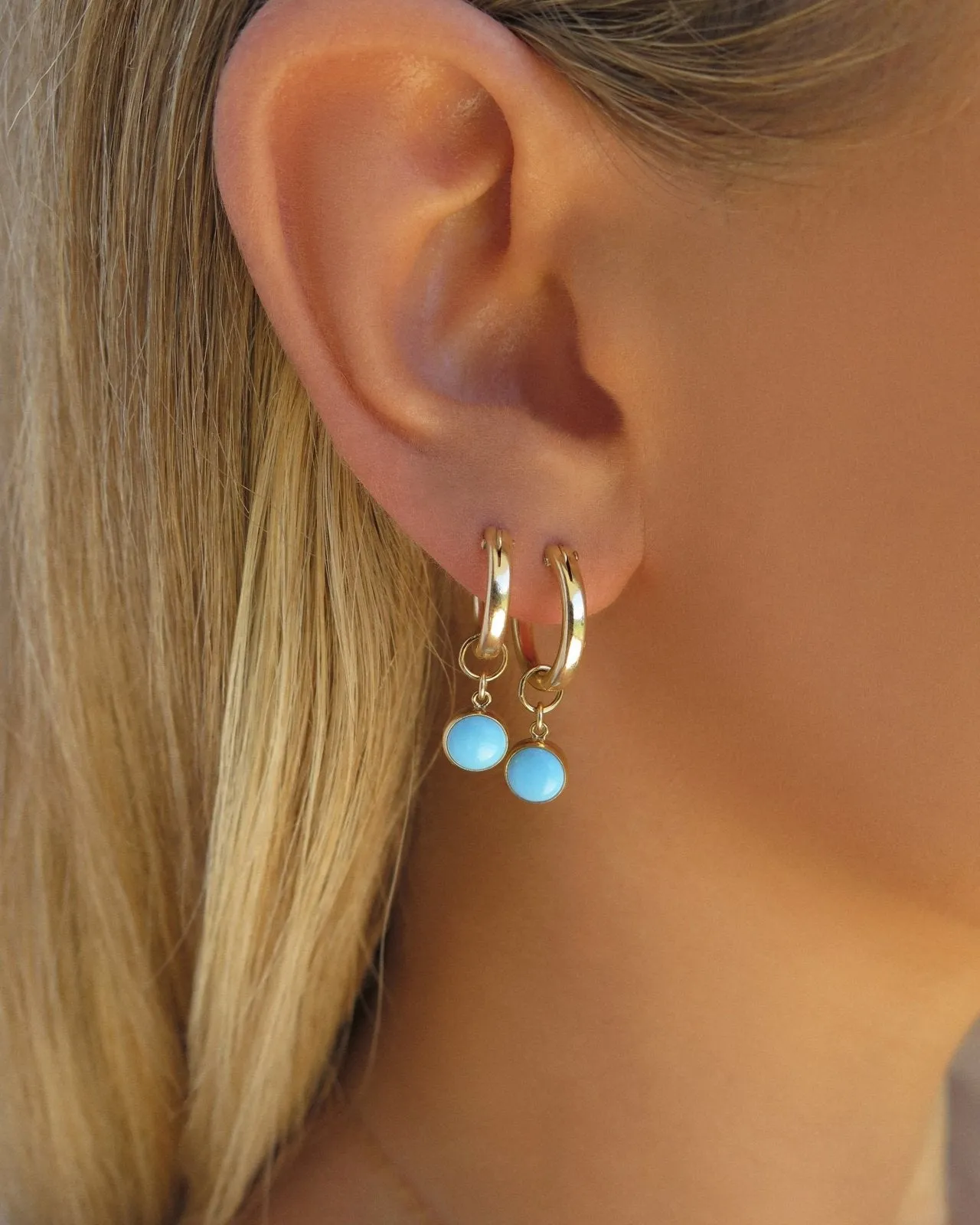 Turquoise Thick Hoop Earrings Set (10% Off)  - 14k Yellow Gold Fill