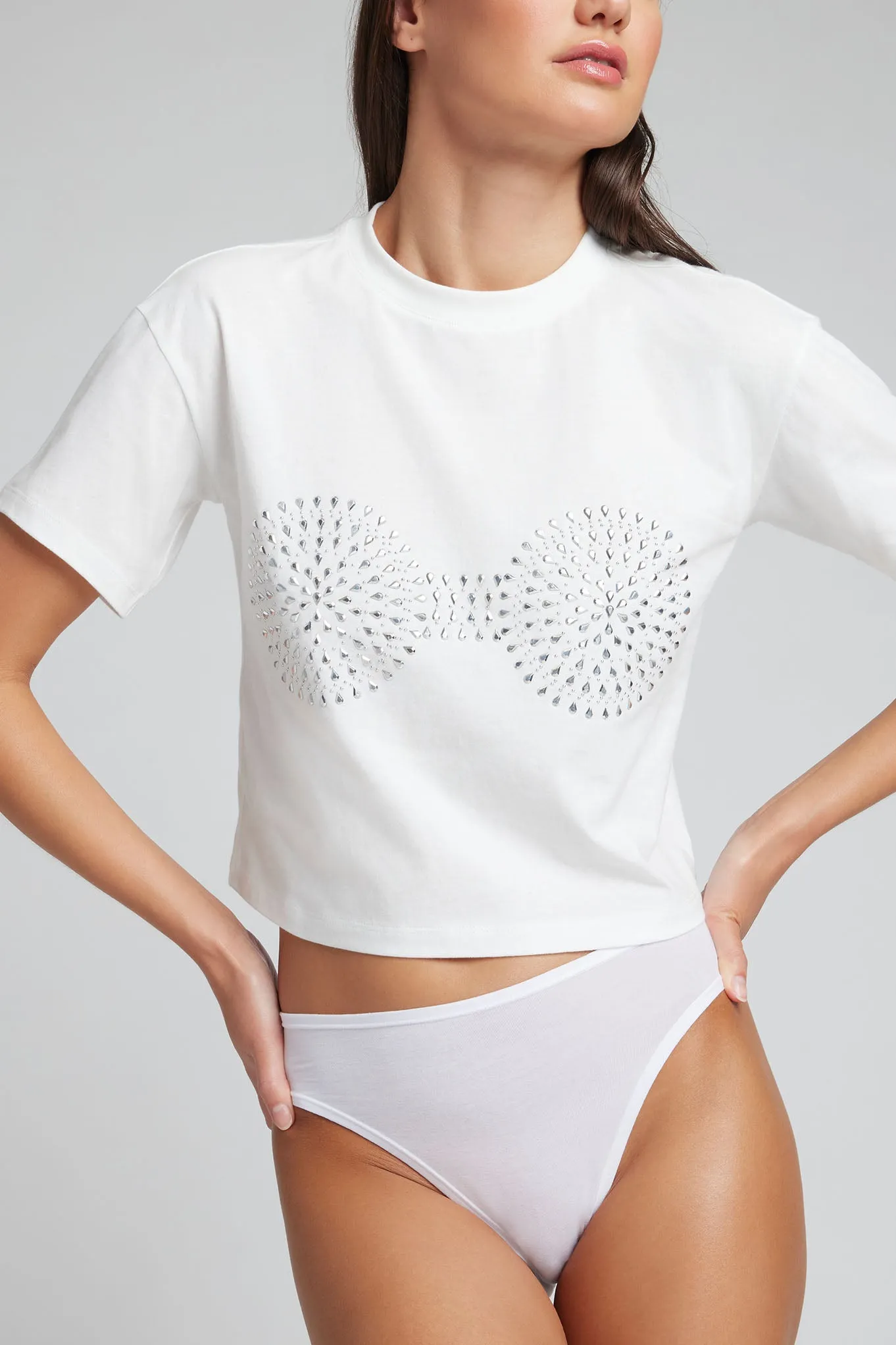 Uniform Baby Tee in White: Bling Edition