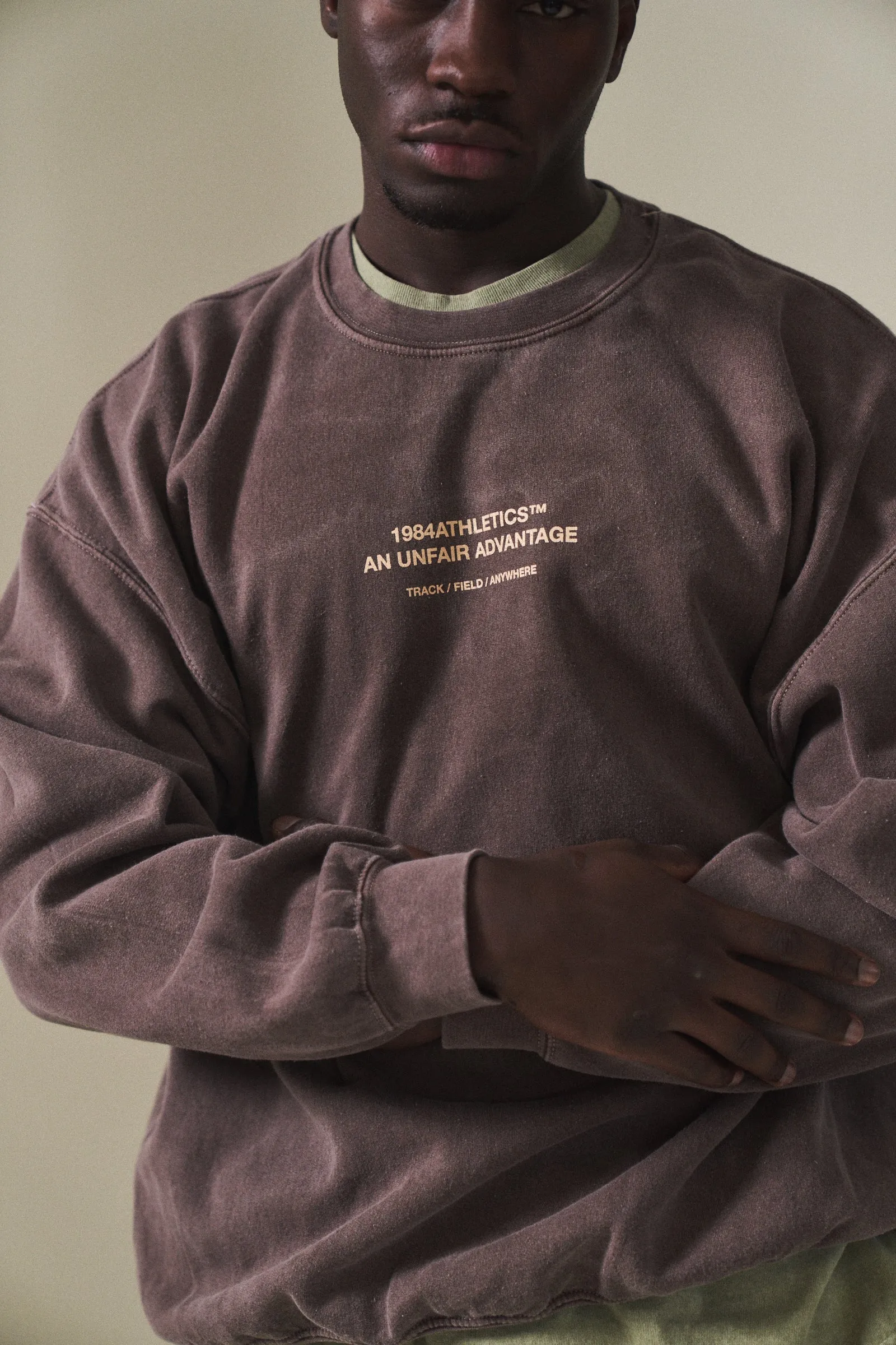 Vice 84 'Athletics' Vintage Washed Sweater - Chocolate