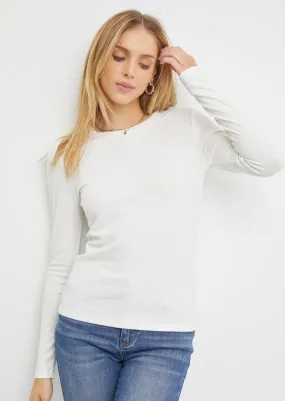 White Soft Layering Basic Long Sleeve Tops