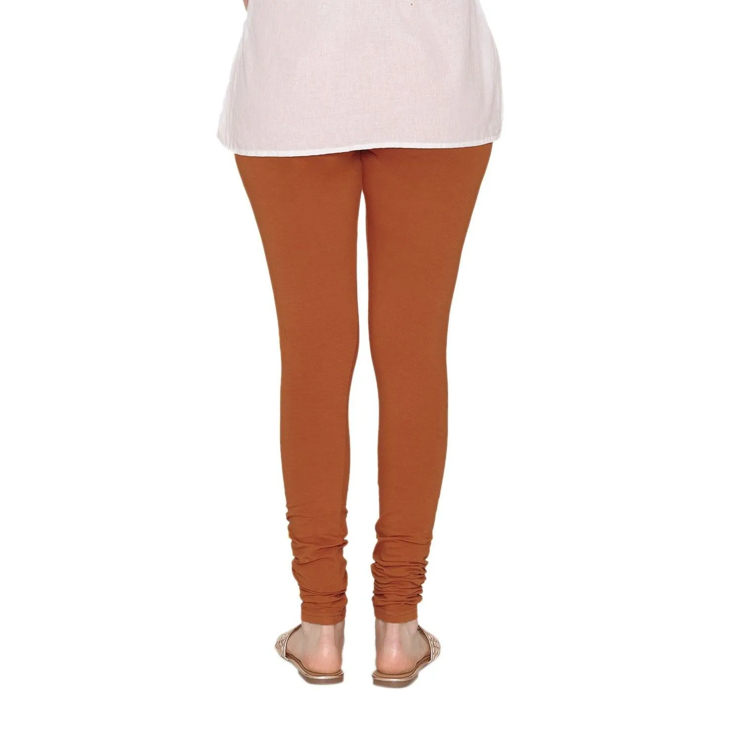 Women's Cotton Churidar Leggings (Free Size) - Apricot Orange