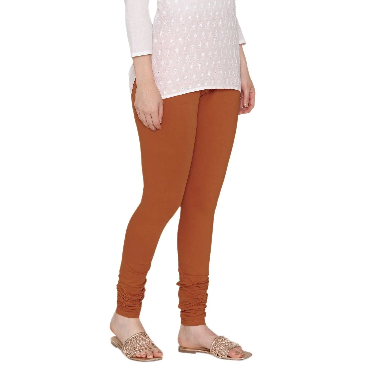 Women's Cotton Churidar Leggings (Free Size) - Apricot Orange