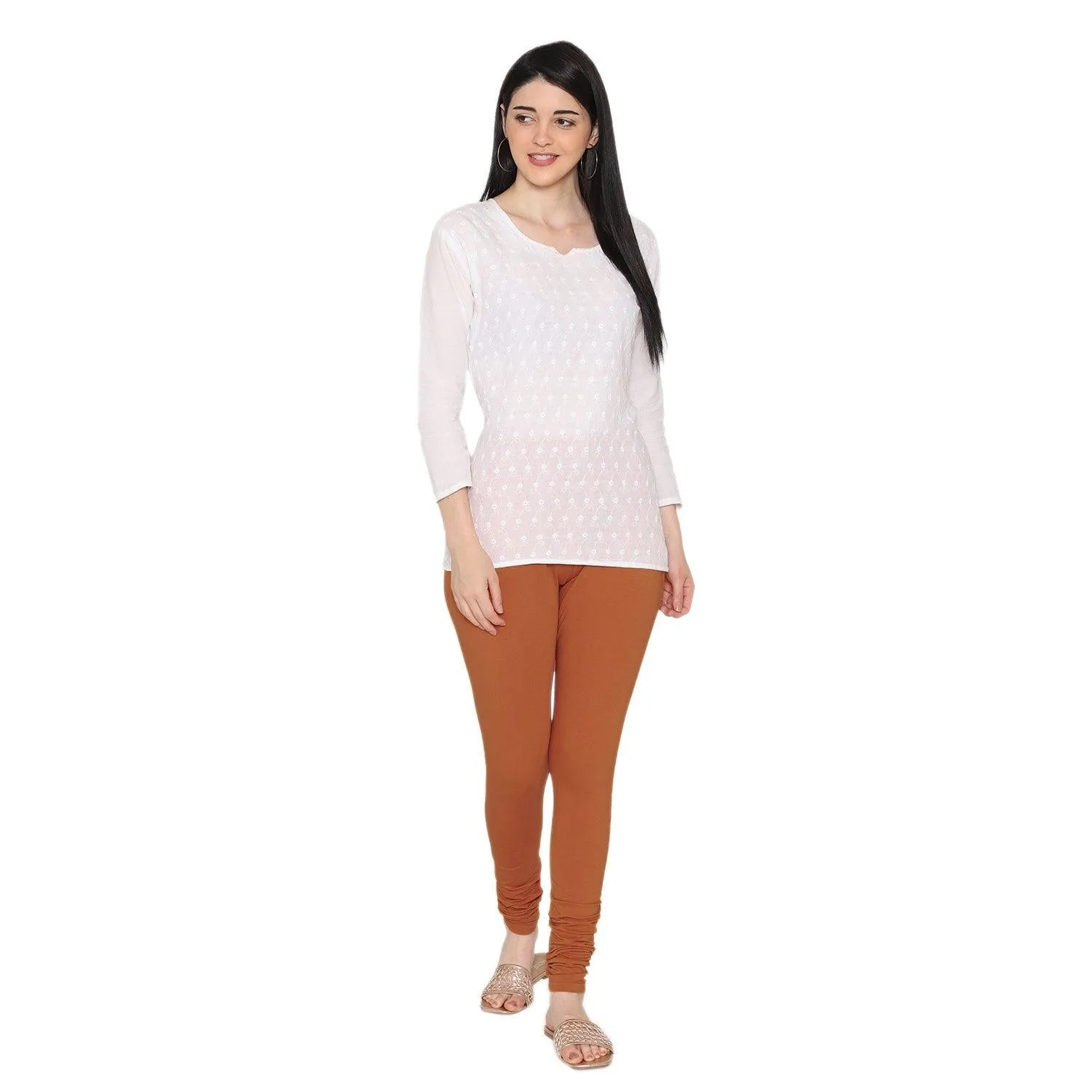 Women's Cotton Churidar Leggings (Free Size) - Apricot Orange